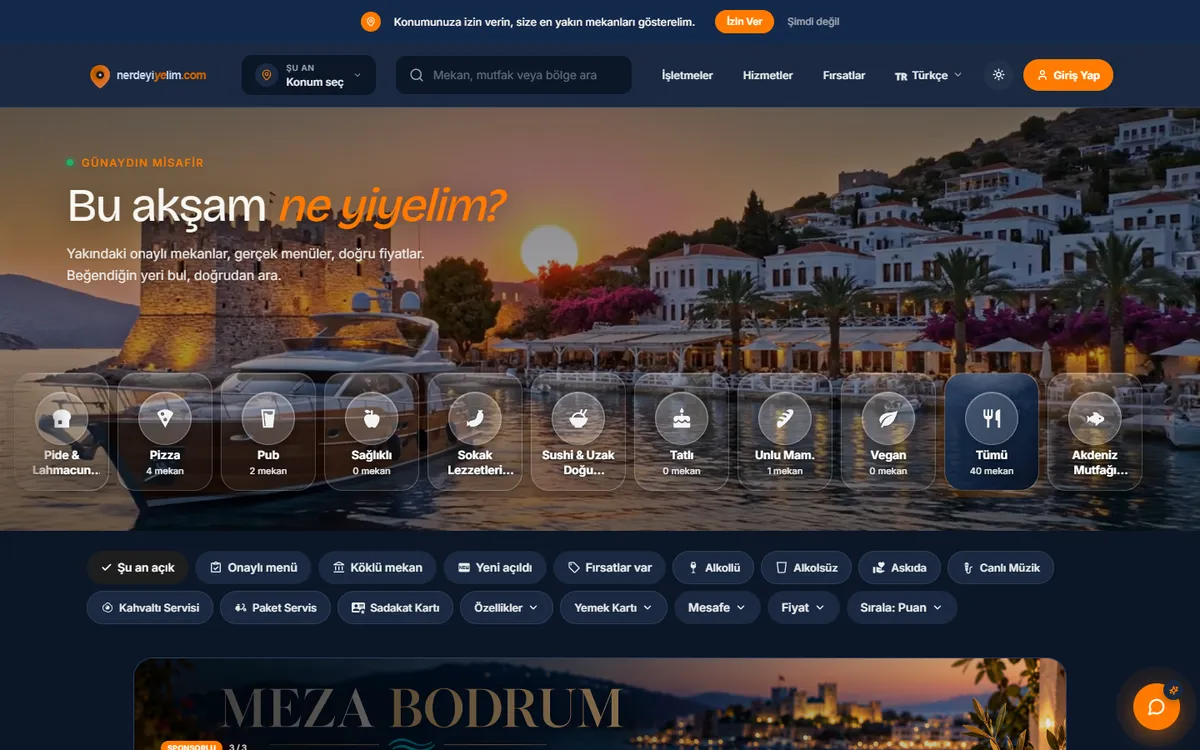Konumunu seç, ne yemek istediğini yaz