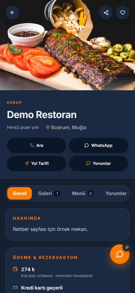 Telefonda mekan sayfası